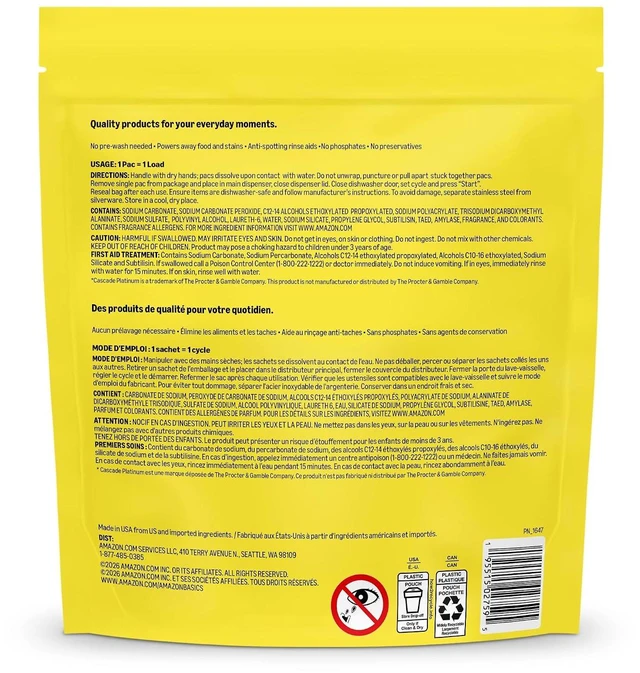 Alt view image 2 of 7 - Amazon Basics Triple Action Dishwasher Pacs, Lemon Scent, 70 Count
