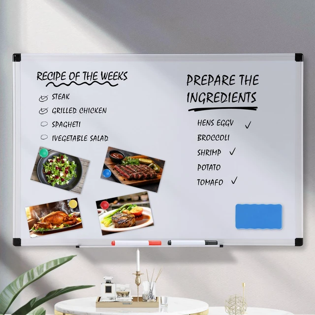 Alt view image 4 of 6 - OLIXIS Magnetic Dry Erase Board 36"x24", with 1 Dry Eraser, 2 Multicolor Markers, 4 Magnetic Pins, Aluminium Frame for Home, School, Office