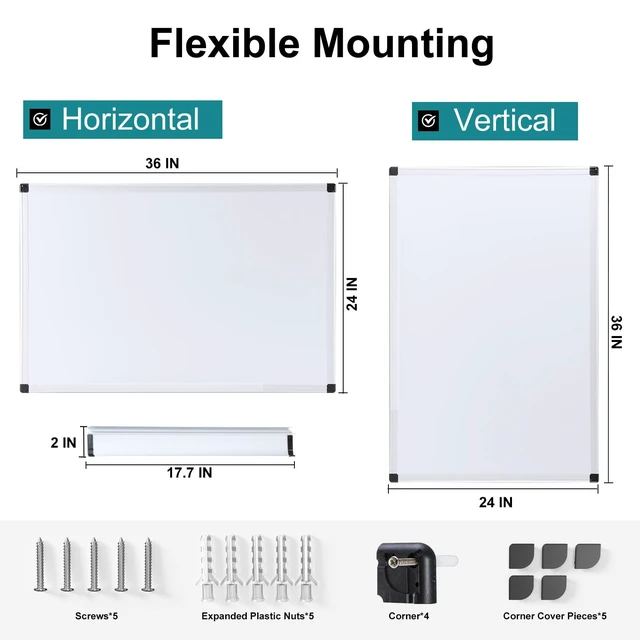 Alt view image 3 of 6 - OLIXIS Magnetic Dry Erase Board 36"x24", with 1 Dry Eraser, 2 Multicolor Markers, 4 Magnetic Pins, Aluminium Frame for Home, School, Office