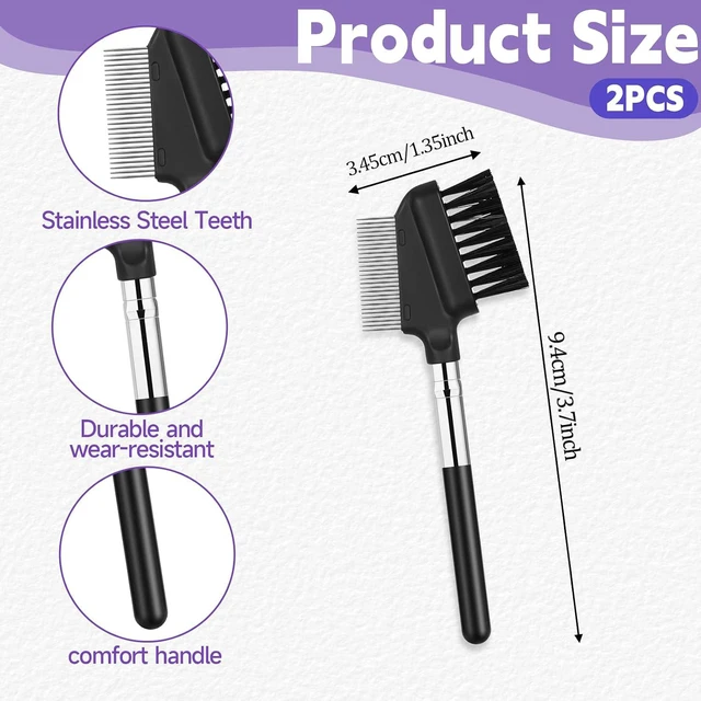 Alt view image 3 of 7 - 2-Pack Metal Eyelash Comb, Eyelash Separator and Eyebrow Grooming Tool with Metal Teeth - Short Handle