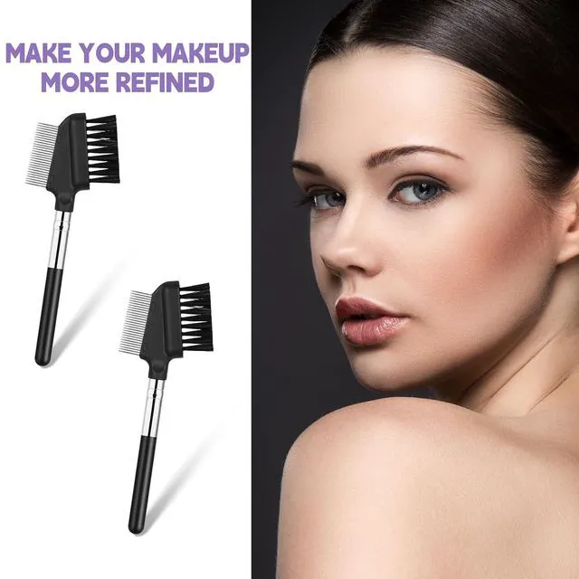 Alt view image 2 of 7 - 2-Pack Metal Eyelash Comb, Eyelash Separator and Eyebrow Grooming Tool with Metal Teeth - Short Handle