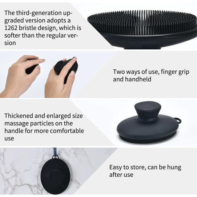 Alt view image 3 of 6 - Silicone Face Scrubber Third Generation Upgraded 1262 Soft Bristle Manual Cleansing Brush for Men and Women for All Skin Types Black Large