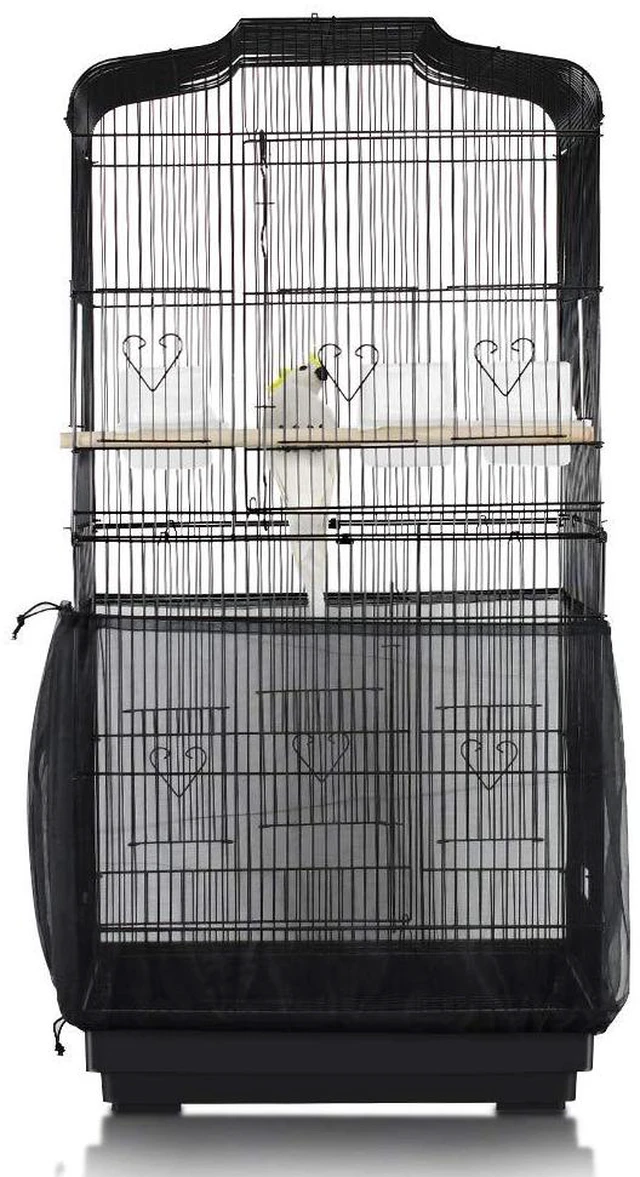 Main image of ASOCEA Bird Cage Seed Catcher Universal Adjustable Nylon Mesh Netting Skirt for Round Square Cages, Black 78.7Inch