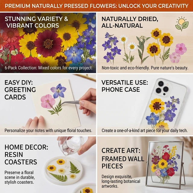 Alt view image 6 of 6 - 106pcs Dried Natural Flowers and Leaves Compressed for Resin