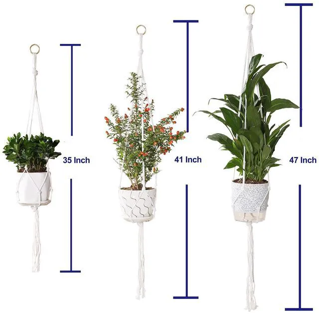 Alt view image 6 of 6 - Macrame Plant Hanger 3 Pack - 35/41/47Inch Handmade Boho Hanging Planter Basket with Screw Hooks, S-Hooks, and Extension Rope for Indoor Plants, White (Pots Not Included)