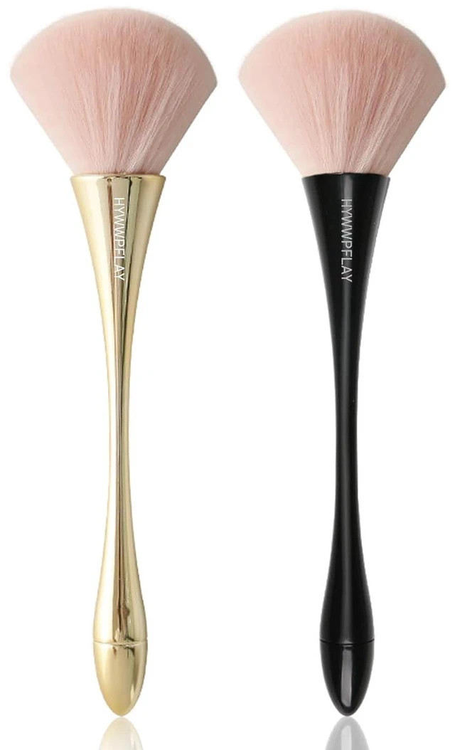 Main image of 2Pcs Nail Dust Brush Cleaner for Acrylic, Dip Powder, Makeup, Blush, Large Manicure Clean Up Tool, Nail Art Brushes (Gold+Black)