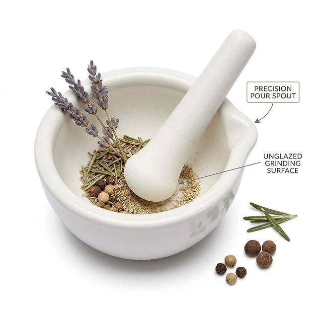 Alt view image 3 of 4 - Ceramic Mortar and Pestle Spice Crusher Garlic Grinder Herb Bowl 2.36Inch