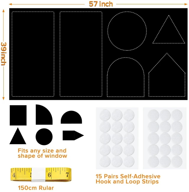 Alt view image 4 of 6 - Portable Blackout Curtains 40"x57" with 15 Pair Stick-on Hook & Loop Tabs, Temporary Blackout Shades for Any Window/Baby/Travelers/Bedroom