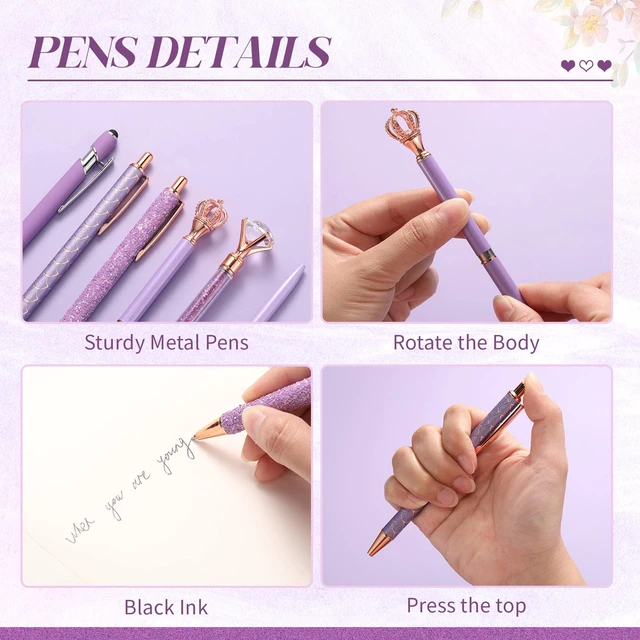 Alt view image 3 of 6 - Qeeenar 6Pcs Fancy Ballpoint Pens Glitter Metal, Purple Series