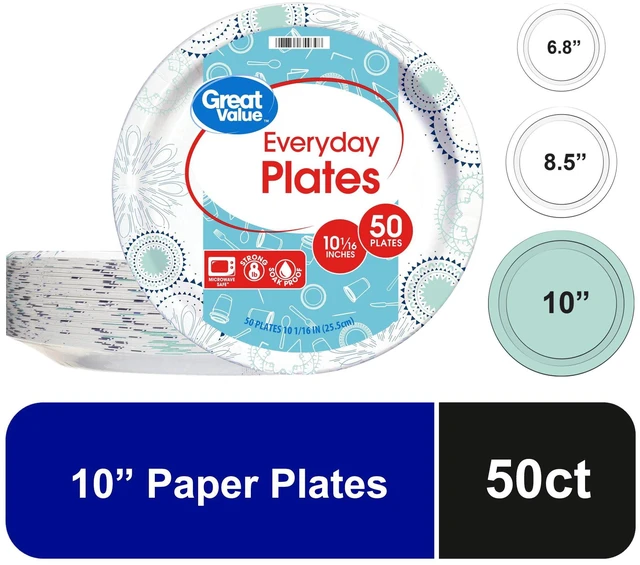Main image of 10-inch Disposable Paper Plates, 50 Count, Multicolor Design, Great Value