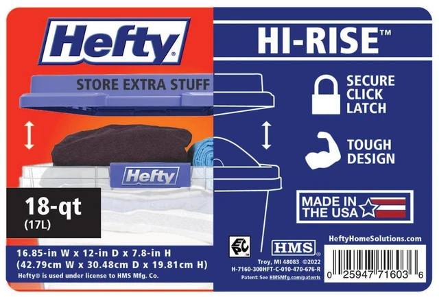 Alt view image 2 of 4 - Hefty HI-RISE 18 Quart Small Latching Storage Bin, Clear Plastic with Latch Lid, Blue