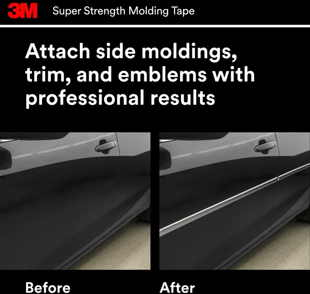 Alt view image 4 of 6 - 3M Automotive Super Strength Molding Tape, Double-Sided Adhesive, 1/2" x 5ft, 1 Roll