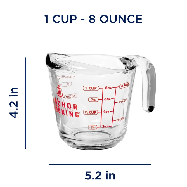 Alt view image 3 of 6 - Anchor Hocking 1-Cup Glass Measuring Cup with Easy-Grip Handle and Spout, 2-Pack