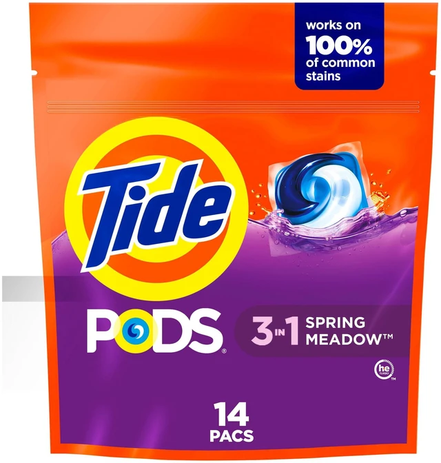 Main image of Tide PODS 3-in-1 Concentrated Laundry Detergent Pacs, Spring Meadow, 14 Count, Stain Remover, Odor Fighter, Color Protector