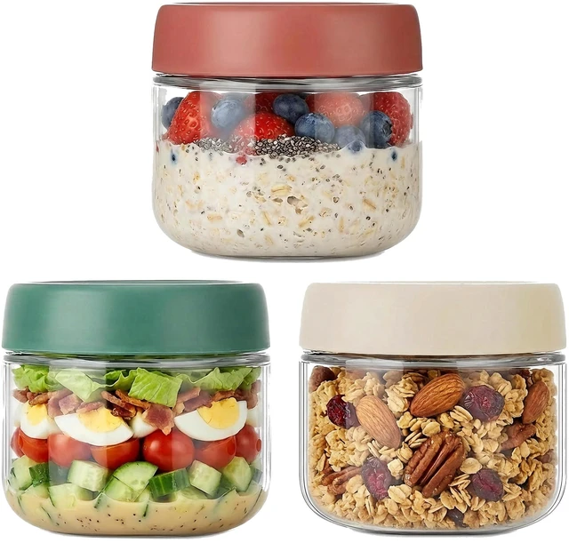 Main image of 3Pack 10oz Glass Overnight Oats Containers with Screw Lids, Wide Mouth Storage Jars for Salad Dressing, Fruit, Veggies, Sauce, Snacks, Meal Prep