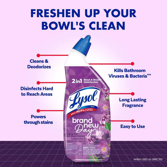 Alt view image 4 of 5 - Lysol Toilet Bowl Cleaner Clinging Gel, Disinfecting Bathroom Cleaner, Lavender & Cotton Blossom Scent, 24 fl oz (2 Pack)