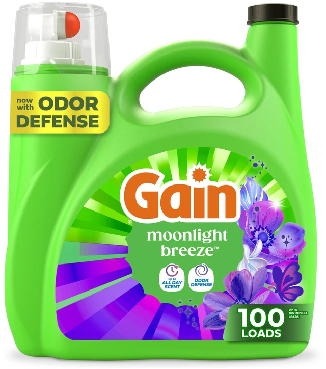 Main image of Gain Liquid Laundry Detergent with Odor Defense, Moonlight Breeze Scent, for HE Washing Machines, 132fl oz, 100 Loads (Packaging May Vary)