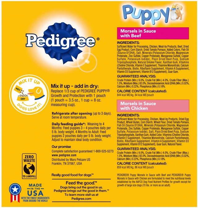 Alt view image 4 of 7 - Pedigree Puppy Soft Wet Dog Food 8-Count Variety Pack, 3.5 Oz Pouches