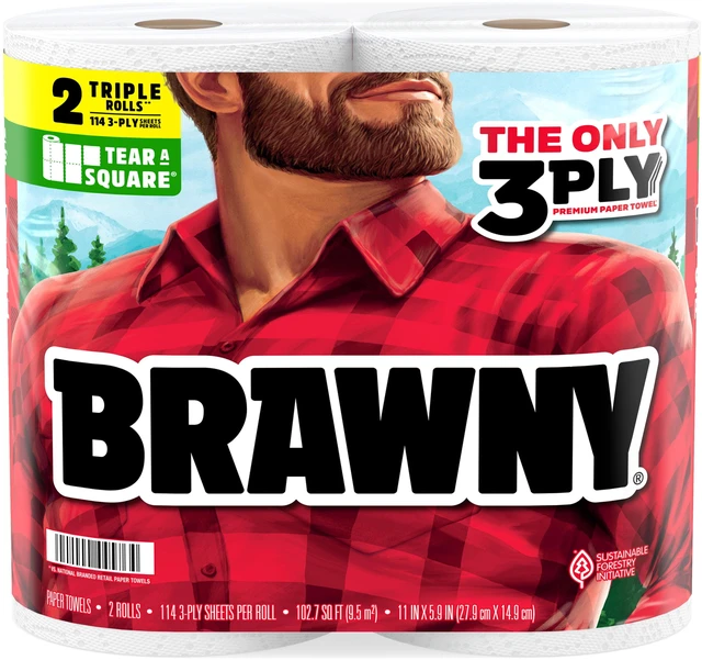 Alt view image 4 of 5 - Brawny Tear-A-Square 3-Ply Paper Towels, 2 Triple Rolls, 114 Sheets per Roll