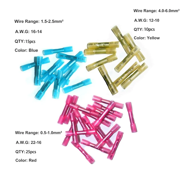 Alt view image 2 of 6 - 50 Pcs Heat Shrink Butt Connectors Kit, Waterproof Insulated Marine Automotive Crimp Terminals Butt Splice for Motorcycle Truck Electrical
