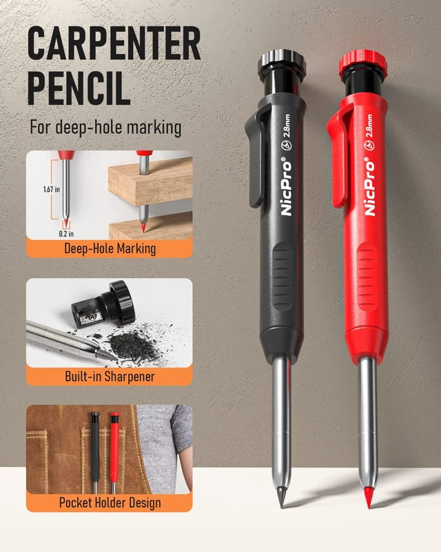 Alt view image 4 of 6 - Nicpro Mechanical Carpenter Pencil with Sharpener for Construction