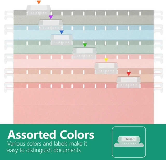Alt view image 6 of 7 - Hanging File Folders Letter Size, 6 Pack, Pastel Colors, 1/5-Cut Tabs, Heavy Duty 1-Inch Expansion for Documents and Paper