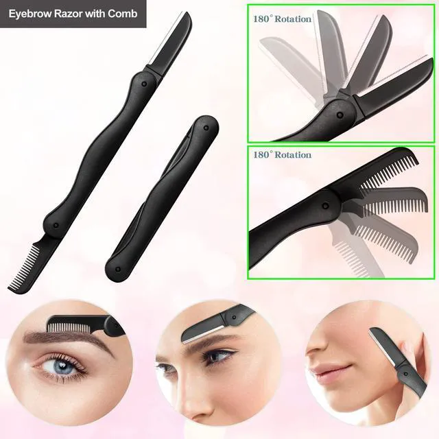 Alt view image 3 of 7 - 7 in 1 Eyebrow Razor Set with Brush, Scissors, Tweezers, Plastic Box for Women and Men Eyelash Facial Grooming