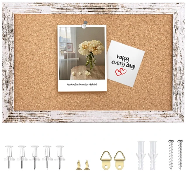 Main image of Cork Board Bulletin Board 11.8x8.6Inches Mini Decorative Hanging Framed Pin Board Vision Board with Wooden Frame for School Home Office (2230,WH,1p)