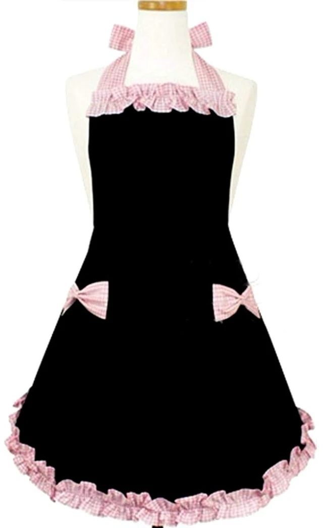 Main image of Hyzrz Cute Fashion Apron for Women Girls Chef Bib Dress Cooking Restaurant Kitchen Home (Black)