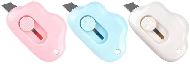 Main image of 3 Pack Retractable Box Cutter Letter Opener, Adorable Cloud Tiny Box Cutter Envelope Slitter for Key Chain Pocket Bag, 2.24x1.5x0.55inch