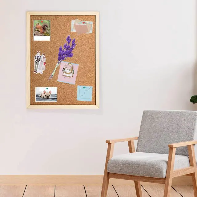 Alt view image 3 of 7 - 2 Pack Cork Board 15.7x11.81 Inches Oak Wood Finish Frame for Wall Office Home School with Pins, Eye Bolts, Gaskets, Screws