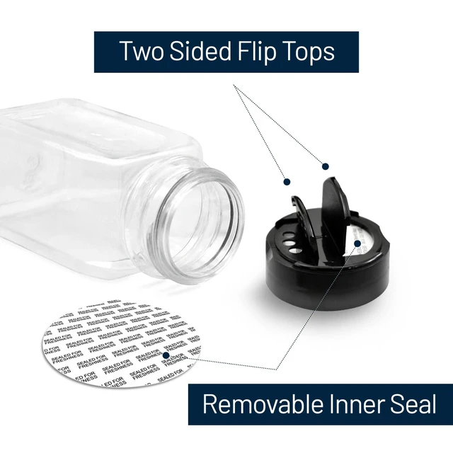 Alt view image 4 of 7 - RoyalHouse 6 Pack 9.5Oz Plastic Spice Jars with Black Cap and Shaker Lids, BPA Free, Made in USA