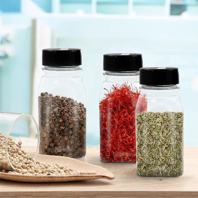 Alt view image 2 of 7 - RoyalHouse 6 Pack 9.5Oz Plastic Spice Jars with Black Cap and Shaker Lids, BPA Free, Made in USA
