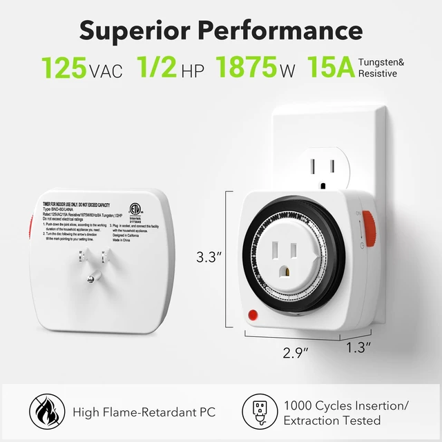 Alt view image 2 of 6 - BN-LINK Heavy Duty Mechanical Timer, 24-Hour Indoor Outlet, 3-Prong