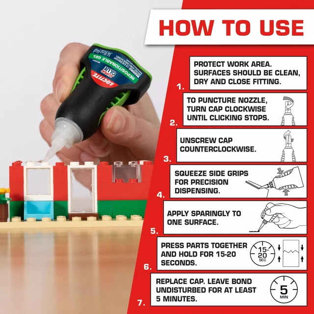 Alt view image 5 of 7 - Loctite Super Glue Repositionable Gel, Clear, 0.14 fl oz, 2 Pack - Cyanoacrylate Adhesive for Plastic, Wood, Metal, Crafts & Repair