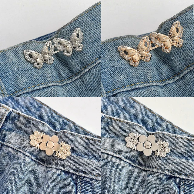 Alt view image 2 of 6 - 6 Sets Pant Waist Tightener Butterfly Buttons Pins for Loose Jeans, Reusable Cincher Clips for Clothing, Dresses, Skirts, No Sewing Detachable Decorative Buckles Accessor