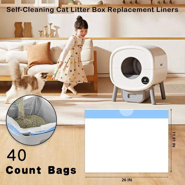 Alt view image 3 of 7 - 40-Pack Heavy Duty Cat Litter Box Liners for Fsitego & Fumoi Self-Cleaning Litter Boxes, Extra Thick, Drawstring, Leakproof