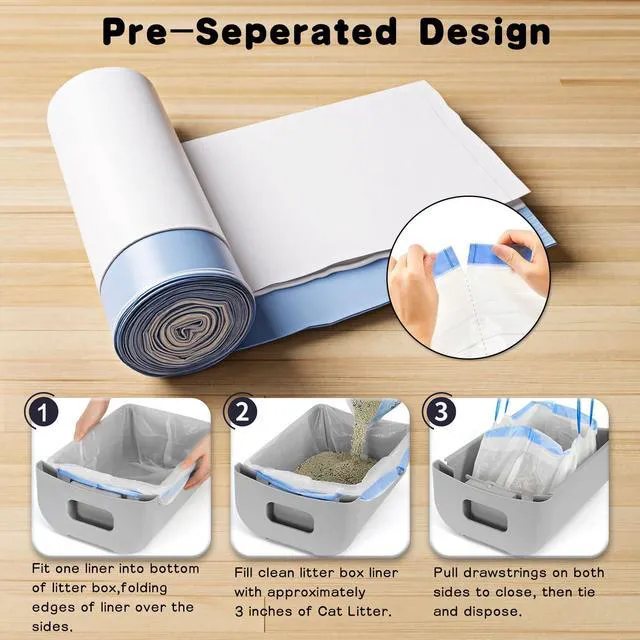 Alt view image 5 of 7 - 40-Pack Heavy Duty Cat Litter Box Liners for Fsitego & Fumoi Self-Cleaning Litter Boxes, Extra Thick, Drawstring, Leakproof