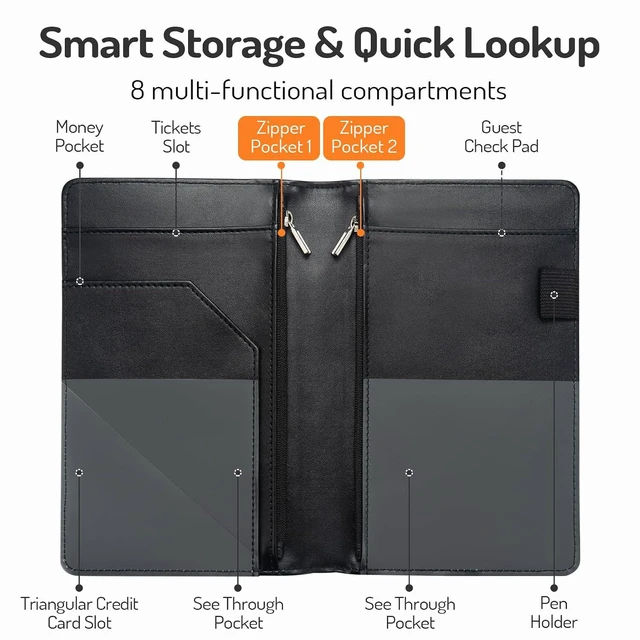 Alt view image 3 of 6 - Forvencer Server Book, 2 Zipper Pocket, for Waitress
