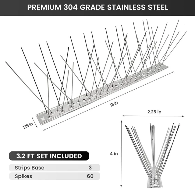 Alt view image 5 of 7 - Ley's Stainless Steel Bird Spikes 3.2FT (3 Pack) - Pigeon & Small Bird Repellent for Roof, Fence, Balcony, Outdoor