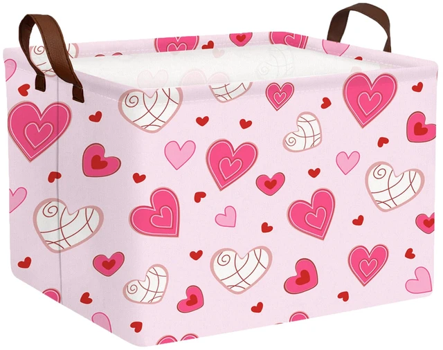 Main image of Large Heart Shaped Collapsible Storage Bin Basket Valentine's Day Room Decor (Pink Bottom Lines White Love)