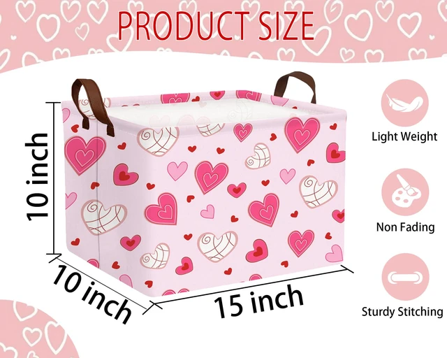 Alt view image 6 of 7 - Large Heart Shaped Collapsible Storage Bin Basket Valentine's Day Room Decor (Pink Bottom Lines White Love)