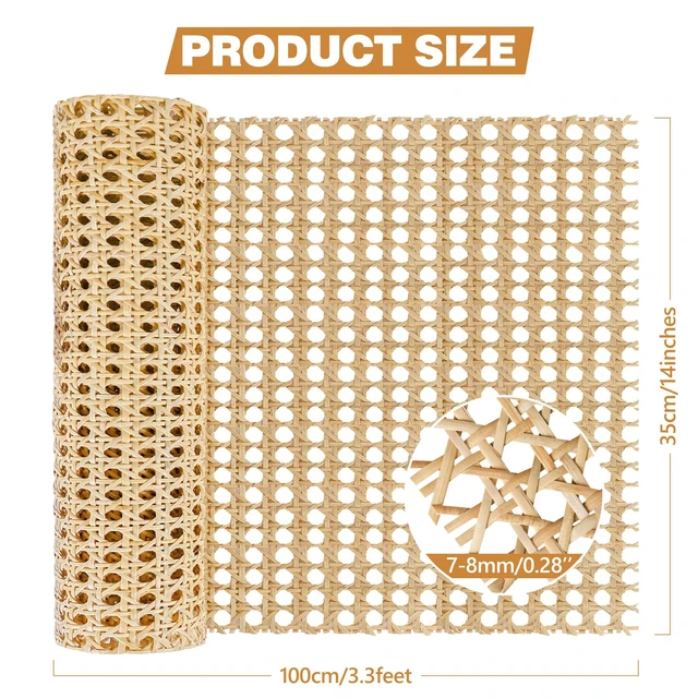Alt view image 2 of 6 - 14" x 3.3ft Natural Pre-Woven Open Mesh Cane Rattan Webbing Roll for Furniture, Chair, Cabinet, Ceiling, Bed, Door