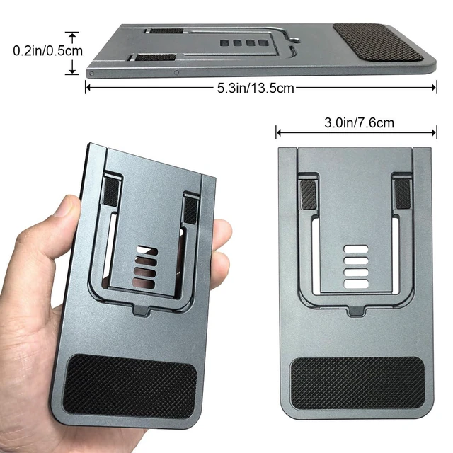 Alt view image 2 of 6 - POQOD Ultrathin Cell Phone Stand for Desk, Fully Foldable Phone Holder Compatible with iPhone 16 15 14 13 12 11, Nintendo Switch, Grey