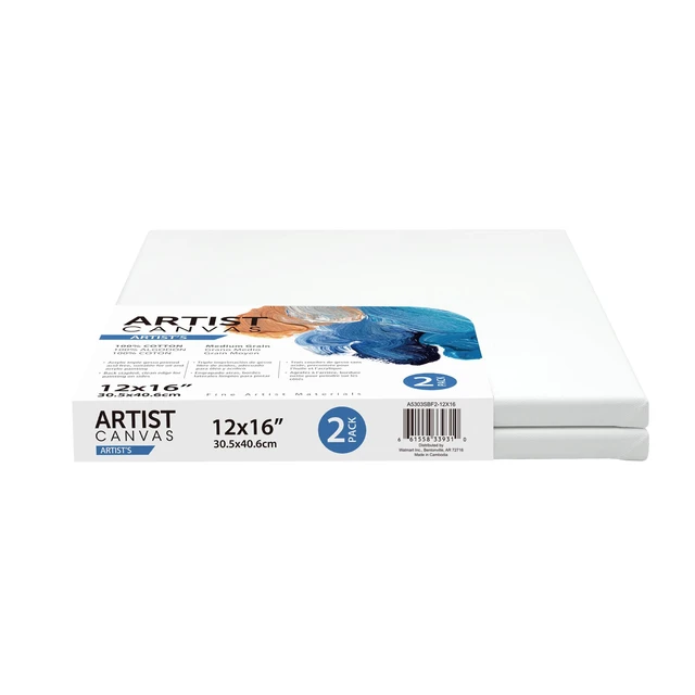 Alt view image 3 of 3 - Deluxe Artist Stretched Canvas, 100% Cotton Acid-Free White, 12"x16", 2 Pieces