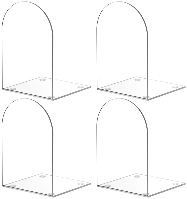 Main image of Acrylic Bookends 4 Pieces, Clear Transparent Book Ends for Shelves and Desktop Organizer, Home Office Supplies