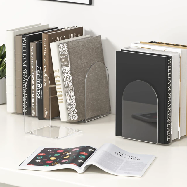 Alt view image 5 of 7 - Acrylic Bookends 4 Pieces, Clear Transparent Book Ends for Shelves and Desktop Organizer, Home Office Supplies