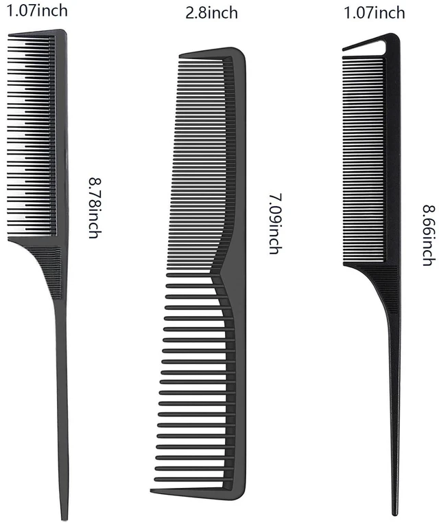 Alt view image 2 of 4 - Professional Carbon Fiber Anti-Static Heat Resistant Comb Set - 6 Piece Black Fine and Wide Tooth Combs for Men and Women, Parting Teasing Hair Styling