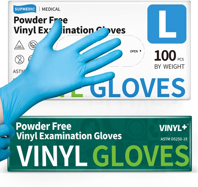 Main image of Supmedic Vinyl Medical Exam Gloves, Latex-Free, Powder-Free Disposable, Blue