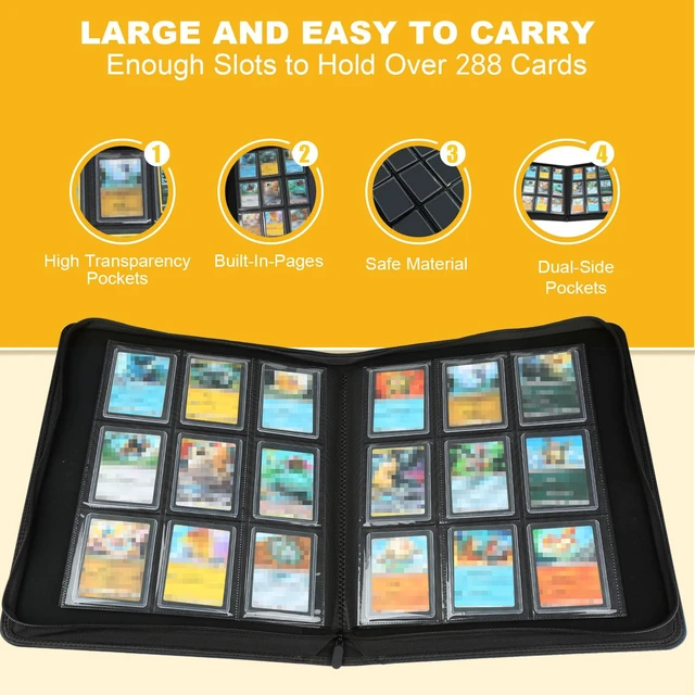 Alt view image 6 of 7 - 9-Pocket Toploader Storage Binder Ringless Side Loading, Fits 288 Standard 3"x4" Hard Top Loaders, PU Fixed Page Zipper Card Album for TCG Sports Cards, Carton Black